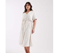 ONLY Curve - Vestito camicia in misto lino color panna-Bianco 48