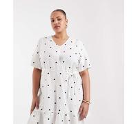 ONLY Curve - Vestito corto allacciato in vita bianco a pois 52