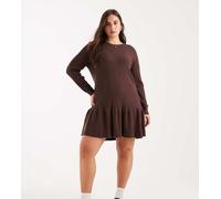 ONLY Curve - Vestito corto in maglia con vita scesa marrone cioccolato S