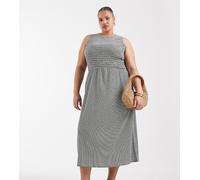 ONLY Curve - Vestito grembiule lungo nero a quadretti 50-52