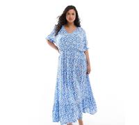 ONLY Curve - Vestito lungo con scollo a V blu a fiori 42
