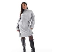 ONLY Curve - Vestito maglia accollato e allacciato in vita grigio chiaro L