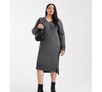 ONLY Curve - Vestito midi in maglia grigia decorato con borchie e con scollo a V-Grigio S