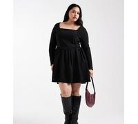 ONLY Curve - Vestito skater corto nero a maniche lunghe con scollo squadrato 42