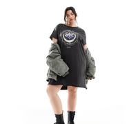ONLY Curve - Vestito T-shirt corto nero slavato con grafica con fiore di loto M