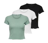 ONLY Damen T-Shirt 3er Pack ONLEMMA Short Top Rundhals Cropped Gerippt