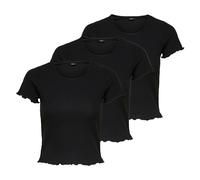 ONLY Damen T-Shirt 3er Pack ONLEMMA Short Top Rundhals Cropped Gerippt