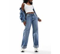 ONLY - Ella - Jeans a fondo ampio blu medio con risvolti M L32