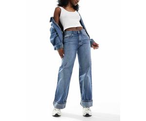 ONLY - Ella - Jeans a fondo ampio blu medio con risvolti XS L32