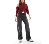 ONLY - Ella - Jeans nero slavato a vita medio alta con risvolto-Marrone 38