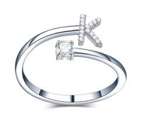 Only faith Anelli con lettera iniziale regolabile per le donne, con brillanti di zirconi, acciaio inossidabile, anelli con lettera aperta per gioielli di moda da donna