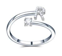 Only faith Anelli con lettera iniziale regolabile per le donne, con brillanti di zirconi, acciaio inossidabile, anelli con lettera aperta per gioielli di moda da donna