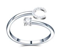 Only faith Anelli con lettera iniziale regolabile per le donne, con brillanti di zirconi, acciaio inossidabile, anelli con lettera aperta per gioielli di moda da donna