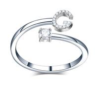Only faith Anelli con lettera iniziale regolabile per le donne, con brillanti di zirconi, acciaio inossidabile, anelli con lettera aperta per gioielli di moda da donna