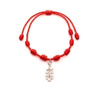 Only faith Braccialetto a 7 nodi in filo rosso con ciondolo a croce per caravan in argento sterling 925, regolabile, 19.0 Centimeters, Occhio Di Tigre, Pietra tigrata