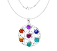 Only faith Collana 7 Chakra Seed Flower of Life, argento sterling 925, argento sterling 925, pietre naturali, 50 cm, con confezione regalo, Pequeño, Acciaio inossidabile, Nessuna pietra preziosa