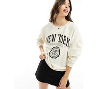 ONLY - Felpa color pietra con stampa "New York"-Neutro 36