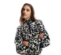 ONLY - Felpa in pile bianco e nero con stampa e zip corta 34