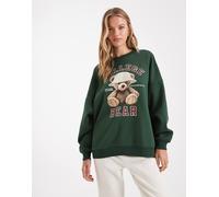 ONLY - Felpa oversize verde scuro con stampa di orsetto 34