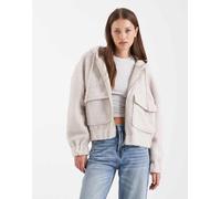 ONLY - Giacca con cappuccio color pietra in peluche con tasche-Neutro 40