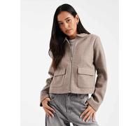 ONLY - Giacca corta in lana sintetica color tortora con zip-Marrone 36