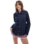 ONLY - Giacca di jeans aderente blu scuro con cuciture a contrasto 34