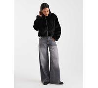 ONLY - Giacca in pelliccia sintetica nera con chiusura con zip-Nero 42