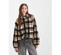 ONLY - Giacca in pile borg beige a quadri con dettagli sul colletto-Neutro 36