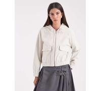 ONLY - Giacca in tessuto a coste color pietra con zip e cappuccio-Neutro 42
