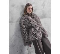 ONLY - Giacca pelosa grigia con cintura-Grigio 34
