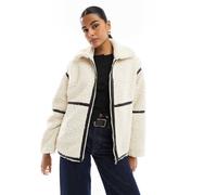 ONLY - Giacca teddy color crema con finiture a contrasto-Marrone 38