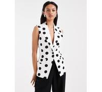 ONLY - Gilet sartoriale in misto lino bianco a pois 34