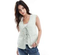 ONLY - Gilet trapuntato verde salvia a quadretti allacciato sul davanti 38