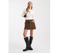 ONLY - Gonna a vita alta in tessuto a coste marrone 34