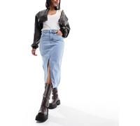 ONLY - Gonna midi di jeans color blu chiaro con spacco sul davanti 34