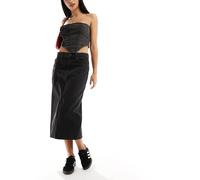 ONLY - Gonna midi di jeans con spacco sul davanti nero slavato 38