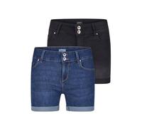 ONLY Jeans corti da donna, elasticizzati, skinny fit, a vita media, con maniche lunghe, confezione da 2 pezzi, estivi, basic denim, blu, nero, S, M, L, XL, XXL, Denim nero/blu scuro (15357005), L