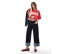 ONLY - Jeans taglio corto a fondo ampio color indaco con risvolto in coordinato-Blu W27