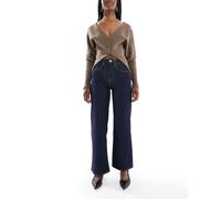 Only - Juicy - Jeans a vita alta e fondo ampio lavaggio indaco con cuciture a contrasto-Blu W27 L32