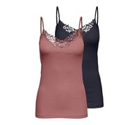 ONLY Kira Lace Singlet 2 Pack Canottiera Donna, Blu (Night Sky/ Withered Rose), X-Small
