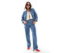 ONLY - Kirsi - Jeans cargo con fondo ampio a vita alta blu a righe bianche in coordinato W30 L32