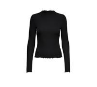 Only - Top accollato nero a coste con bordi smerlati L