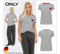 ONLY Maglia Donna Cuore Applicazione e Righe Ricamo Design Confortevole