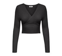ONLY Maglia Lunga in Costine con Incrocio e Scollo a V, Colore:Nero, Taglia:S