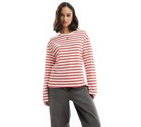 Only - Maglietta a maniche lunghe color crema a righe rosse-Bianco 40