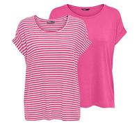Only Maglietta da Donna con Scollo Rotondo, Confezione da 2 Pezzi, Basic a Maniche Corte, Girocollo, vestibilità Normale, Estiva, a Righe, Blu, Rosa, Verde, Nero, Gin Fizz W/CD Stripes, XS