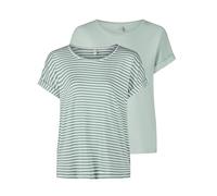 Only Maglietta da donna con scollo rotondo, confezione da 2 pezzi, basic a maniche corte, girocollo, vestibilità normale, estiva, a righe, Jadeite W/Cd Stripes, L