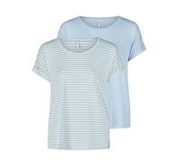 Only Maglietta da donna con scollo rotondo, confezione da 2 pezzi, basic a maniche corte, girocollo, vestibilità normale, estiva, a righe, Cashmere Blue W/ Cd Stripes, XXL