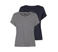 Only Maglietta da donna con scollo rotondo, confezione da 2 pezzi, basic a maniche corte, girocollo, vestibilità normale, estiva, a righe, Night Sky W/Cd Stripes, XL