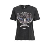 Only - T-shirt nera lavaggio acido con stampa “Lover”-Nero 40